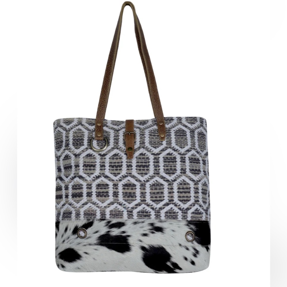 Myra Bag Large Tote Leather & Cotton Boho Cottacore